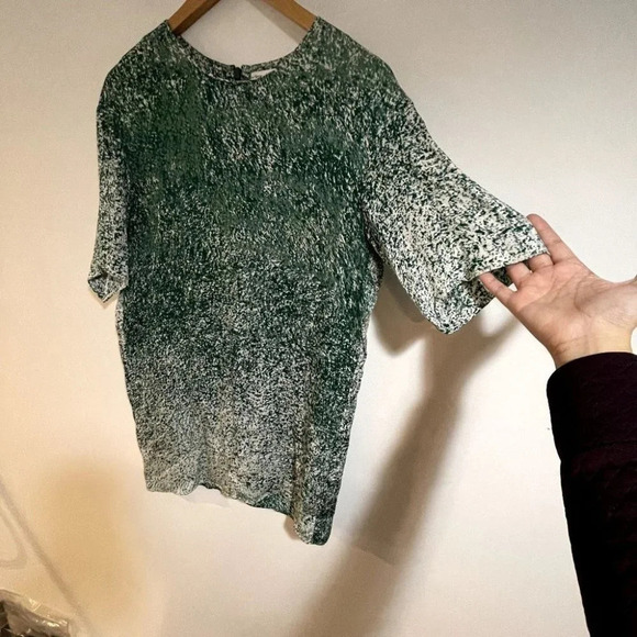 & Other Stories Green & White Speckled Shift Mini Dress Short Sleeve Size 4 - Picture 5 of 6